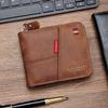 Men's Cross-border Patchwork Oil Wax Leather Tri-fold Short Wallet with Coin Pouch