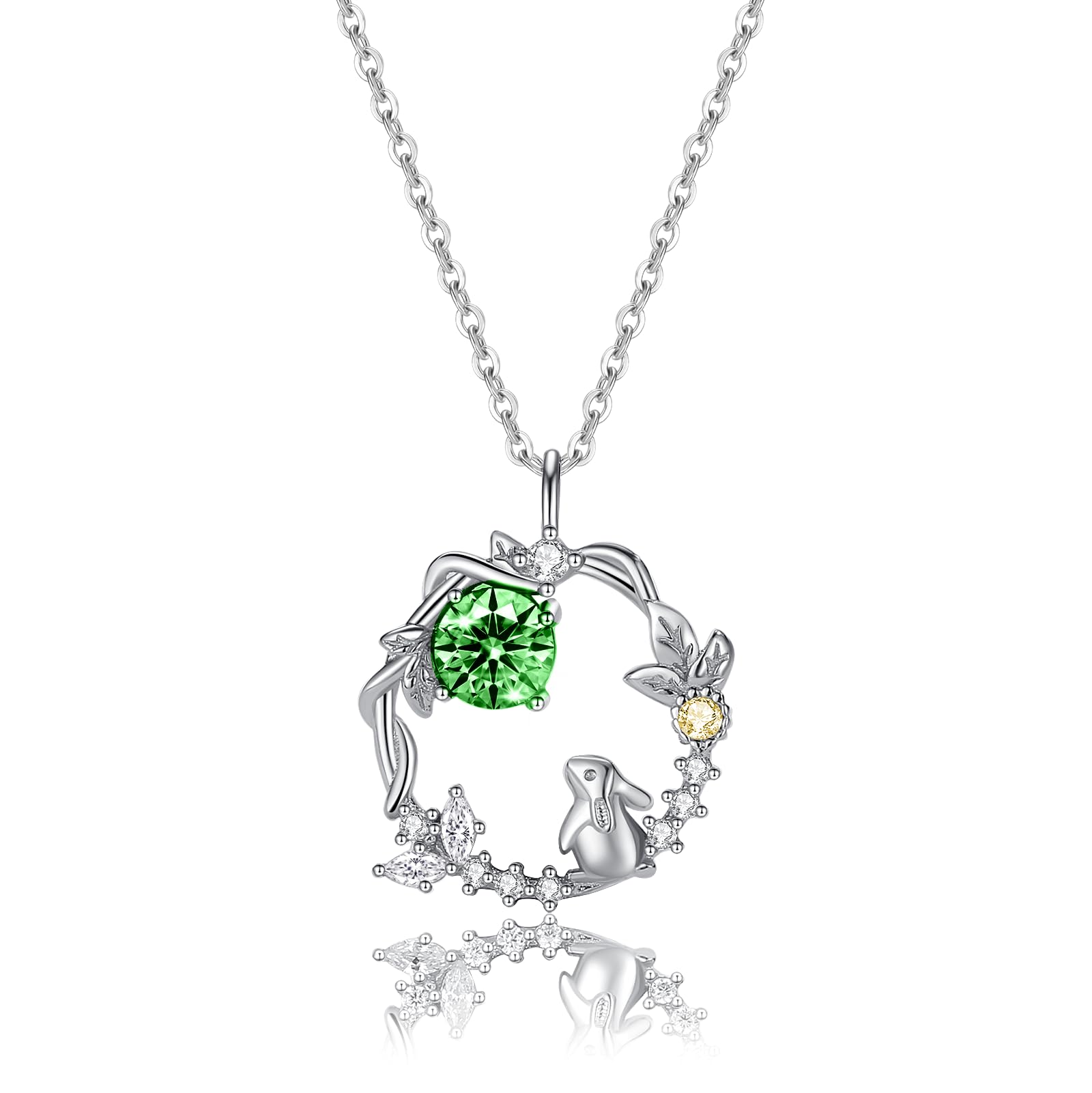

Necklace for birthstone for present for women [Silver Thunder] women, popular, May, emerald, rabbit, hoop, Silver925, hypoallergenic, cute, accessory,