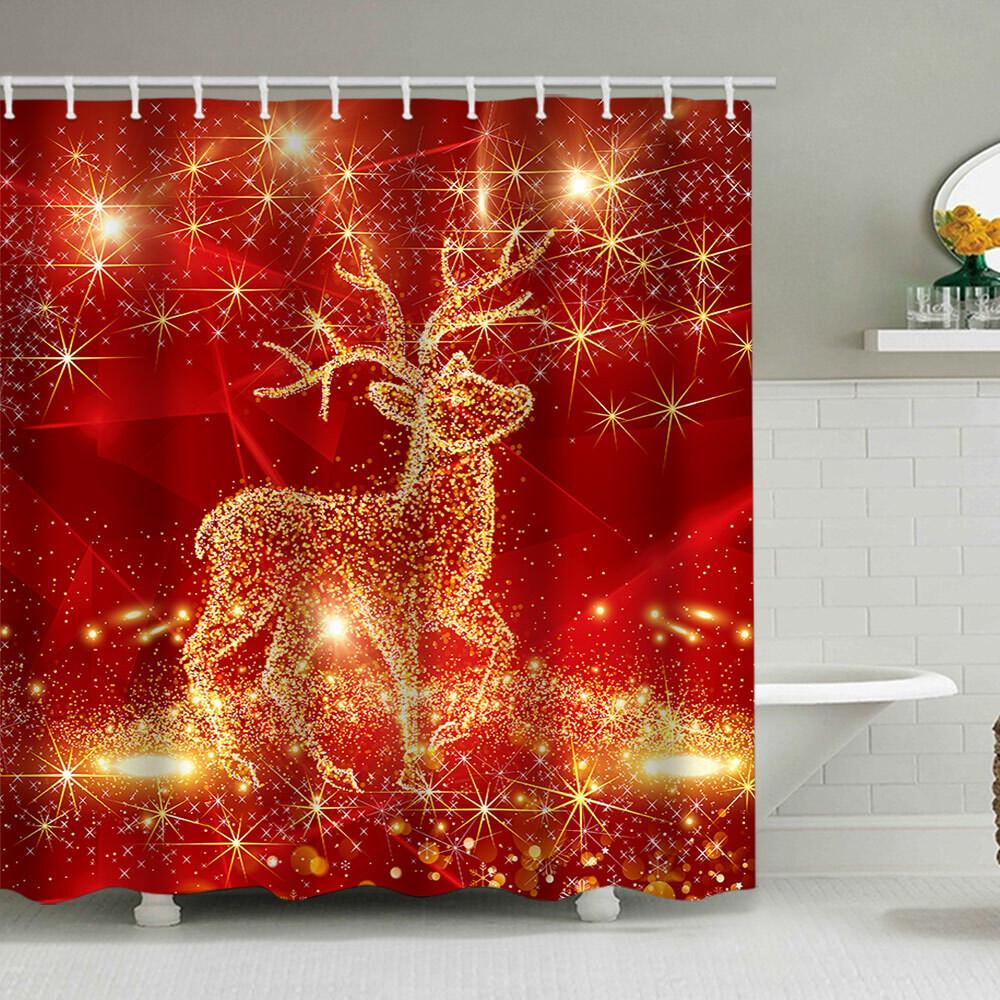

Christmas Shower Curtain Waterproof Polyester Bathroom Decor with Hooks Washable Bathtub Curtain W150X180H CM