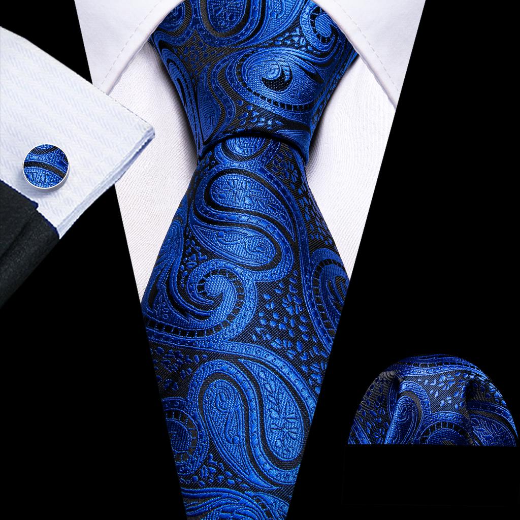Barry.Wang Floral Ties for Men Woven Paisley Wedding Necktie Handkerchief Cufflinks Formal Casual Set
