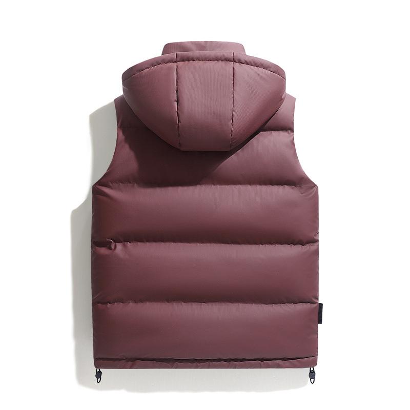 Autumn and Winter New PU Leather Vest Men's Hooded Vest Down Cotton Jacket Vest Fashion Thermal Vest Tide