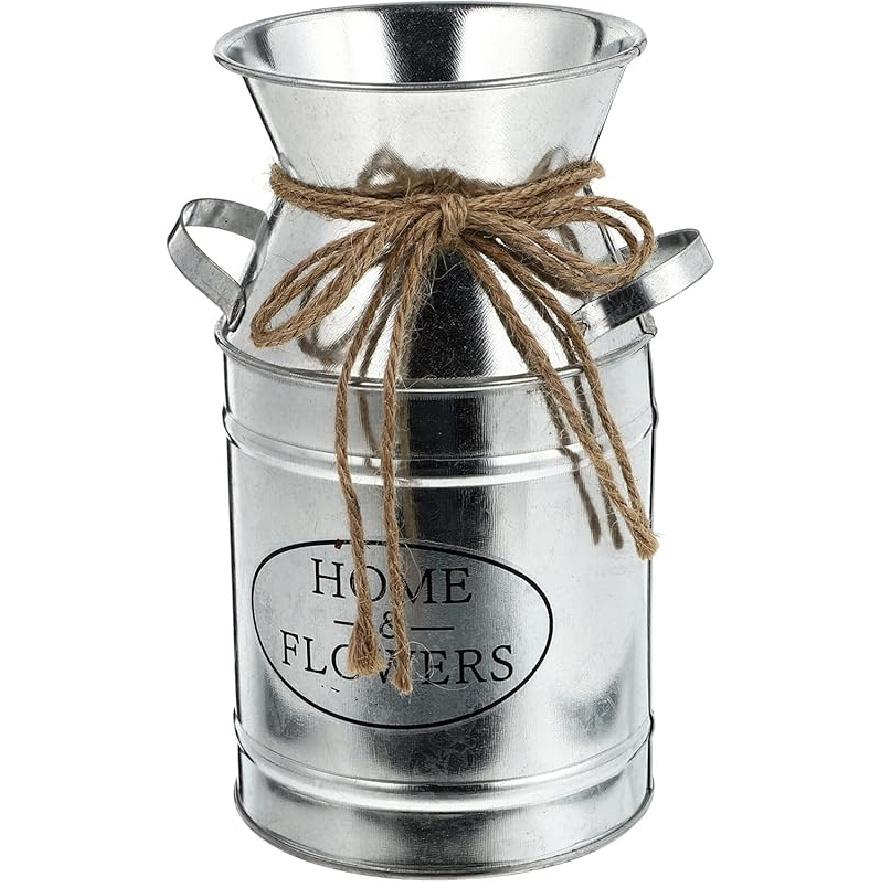 ABOOFAN Galvanized Metal Vases Rustic Milk Can Jug Vintage Farmhouse Bucket Decorative French Bucket Pots Primitive Flower Holder for Wedding Table серебряный