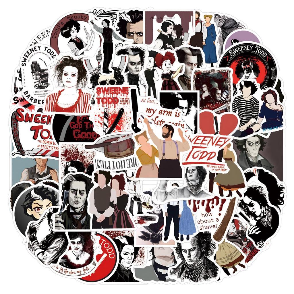 Sweeney Todd Themen-Set mit 55 wasserdichten Aufklebern - Ideal zum Dekorieren von Tassen, Computern und Schreibwaren.