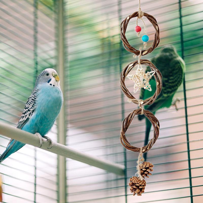 Ring Toy For Birds Large Bird Parrot Chewing Toy Swings Perches Fun Chew Toy With Star And Pinecone Bird Cage Hang Accessories