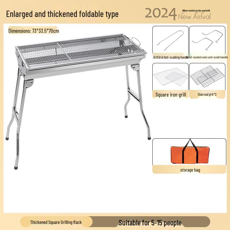 Large Portable Stainless Steel Charcoal BBQ Grill - Outdoor Folding Patio Oven