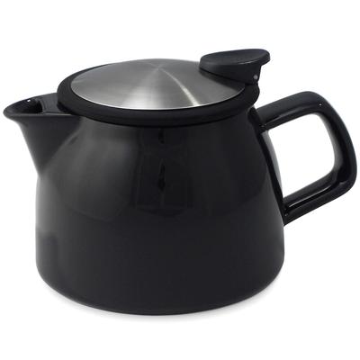 ForLife Cup with Tea Dishwasher and Microwave Lid Stays Bell 543Bkg Teapot, Ceramic, 470ml, 2-3 Capacity, Strainer, Safe, Put, One-Handed Pour, Black,