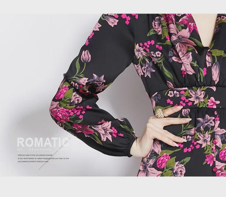 Elegantes Kleid mit Laternenärmeln und Print - Hochwertig, Leicht reifer Stil, Taillenbetont, Langer Rock für Frühlings- und Herbstabendgarderobe