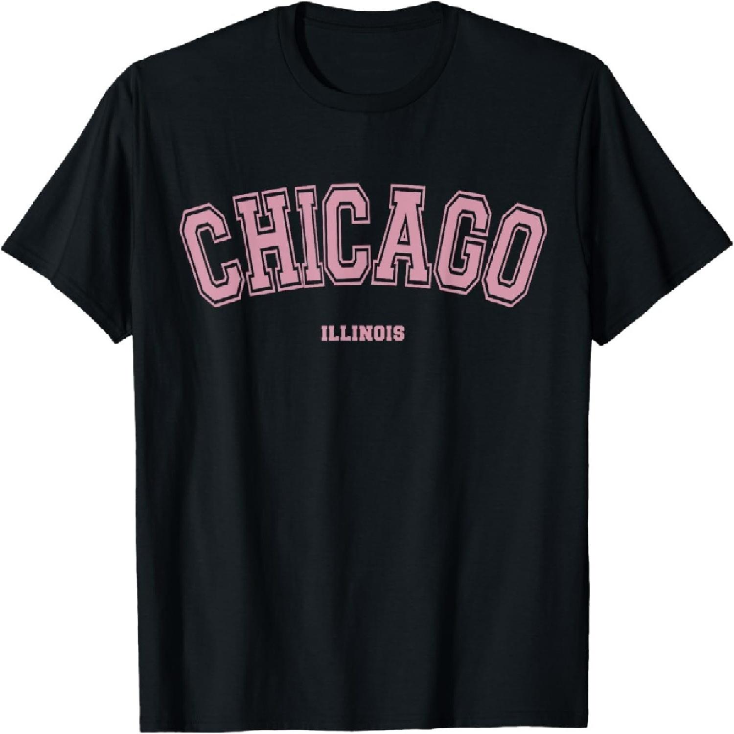 Pink Chicago Illinois IL Varsity Style on Chicago T-Shirt XXXXXL разноцветный