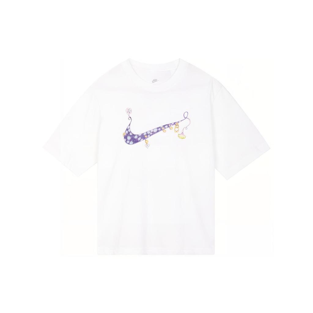 New Nike Women'ss Hand-Drawn Print Crewneck T-Shirt White FD9315-100