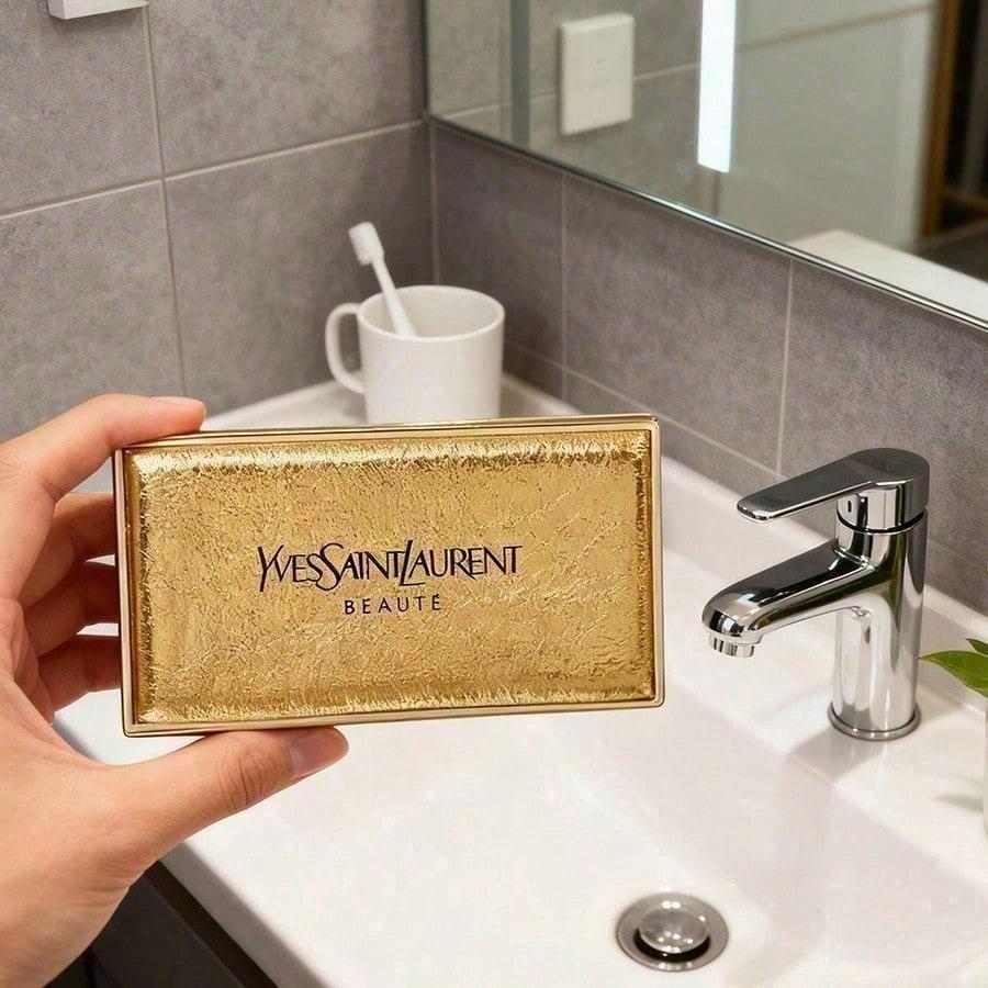 Золотое карманное зеркало для макияжа - Роскошное золотое зеркало для макияжа, Портативное и элегантное YSL-Mirror-5