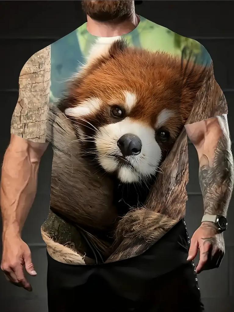 Cute Red Panda Graphic T Shirt For Men Fun Animal 3D Printed Short Sleeve Tops Summer Casual Round Neck Loose Y2k Unisex Tees