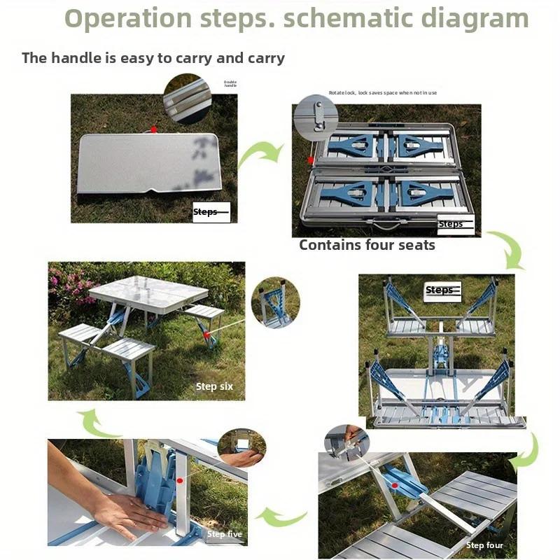 Składany Stół z Krzesłami do Użytku Zewnętrznego Kemping BBQ Piknik Przenośny Kompaktowy Design Nie Wymaga Montażu Wytrzymały i Solidny
