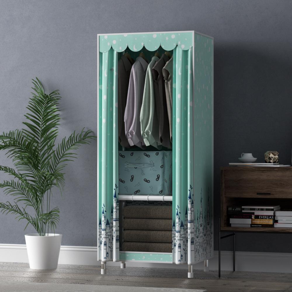 Simple Wardrobe Assembly Cloth Hanger Oxford Fabric Household Combination Thickened Steel Pipe Assembly Dustproof Cloth Wardrobe