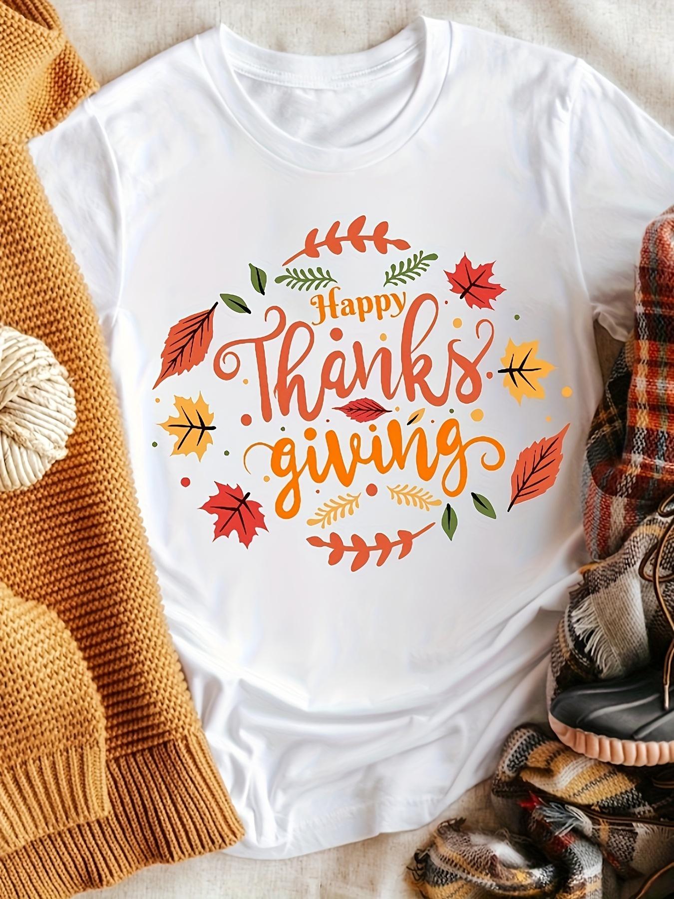 

Womens Thanksgiving Slogan Graphic Print Short Sleeve Comfort Fit Tee Harajuku Short Sleeve Casual Aesthetic Clothes S