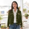 Women's Velvet & Denim Cropped Jacket with Notched Lapel, Button Front, and Chest Pockets - Multiple Colors