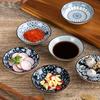 Japanese Creative Ceramic Round Dish Sushi Wasabi Underglaze Colored Floral Seasoning Sauce Dish Commercial Dish