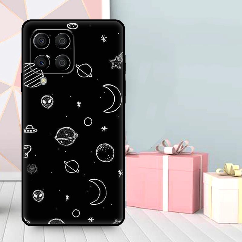 Black Moon Stars Space Astronaut Case For Samsung Galaxy M56 M52 M32 M53 M16 M11 M21 M31 M35 M12 M13 M14 M15 M36 M55 M34 M54