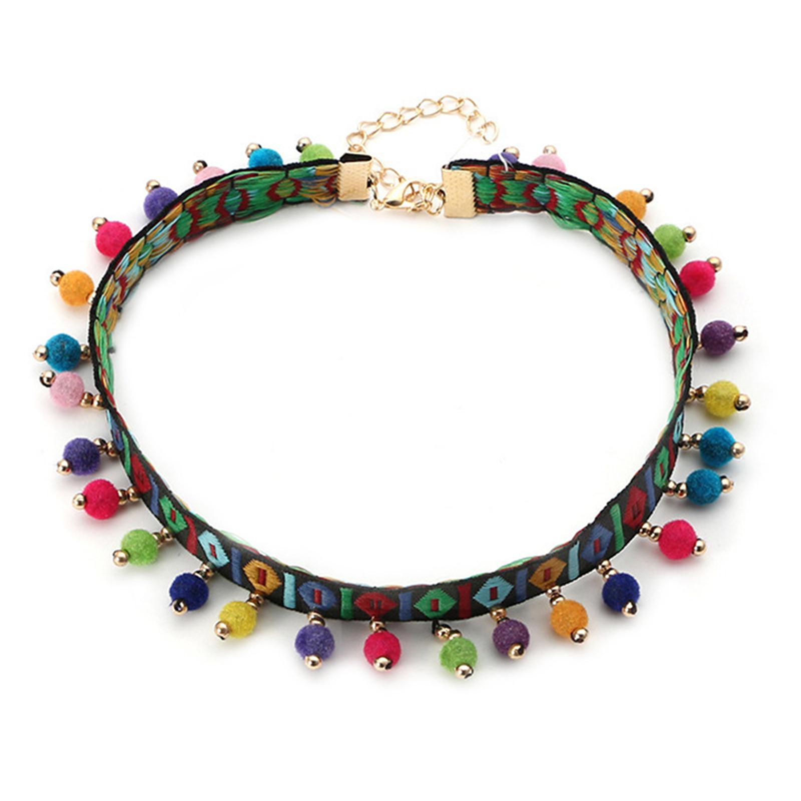 

Colorful Ball Tassels Necklace Bohemian Choker Statement Jewelry Ethnic Style Embroidery Knitted Woven Necklace 1