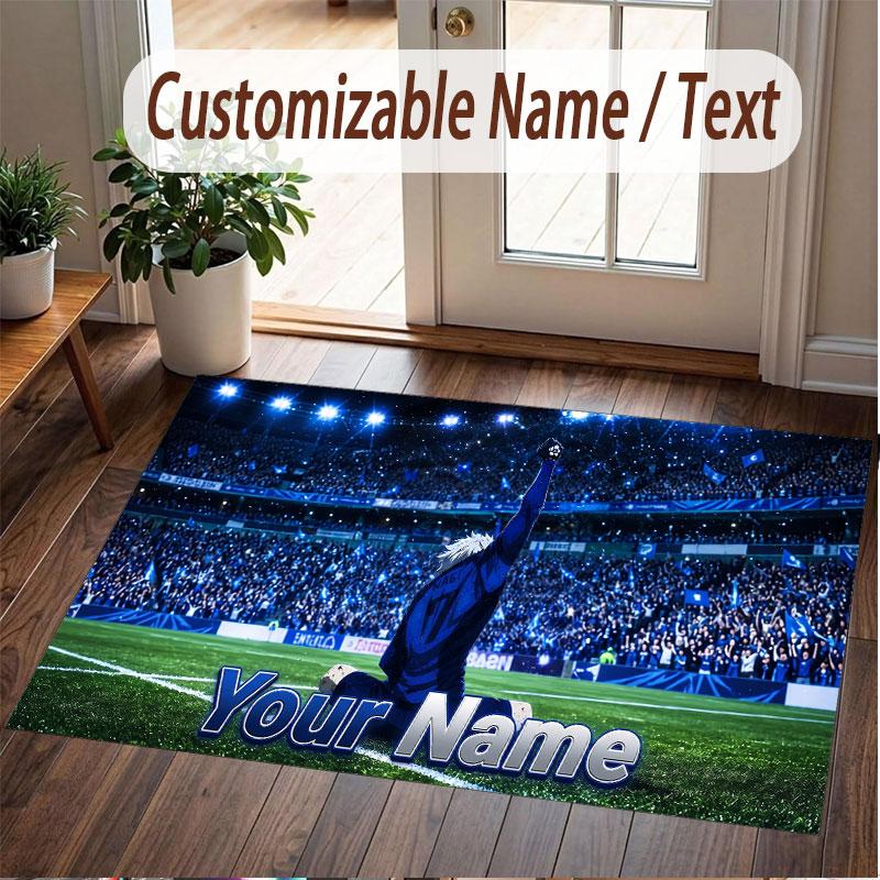 Custom Name Crystal Velvet Rug,Blue Lock Comfortable Anti Slip Floor Mat For Room Decoration