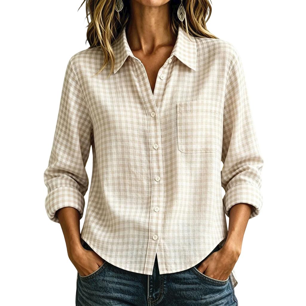 Dames geruit loszittend knoophemd met lange mouwen casual top