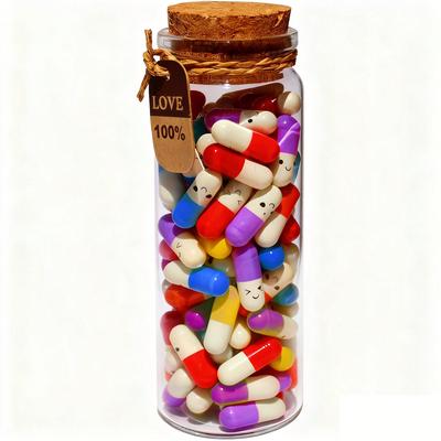 Valentines Day Gifts For Her Him Boyfriend Girlfriend Capsule Notes Pills In a Glass Bottle Letter Messages For Couples Men Women (Mixed Color 100pcs)