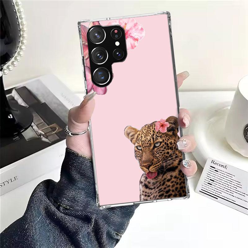 Pink Leopard Print Soft Phone Case For Samsung Galaxy S22 S23 S24 S25 Edge S26 Ultra S20 FE S21 Plus + Fundas Coque Galaxy S20 S