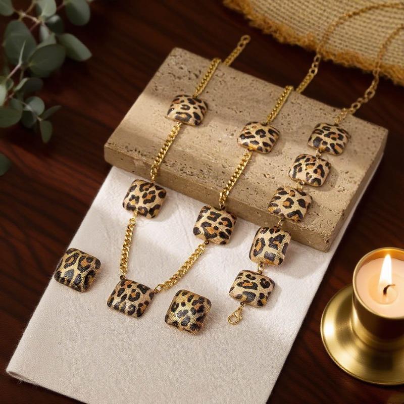 Retro Leopardendruck geometrische Ohrringe, Halsketten, Schmucksets, Nischendesign-Sinn, Herbst- und Wintertemperament, fortgeschrittener Sinn