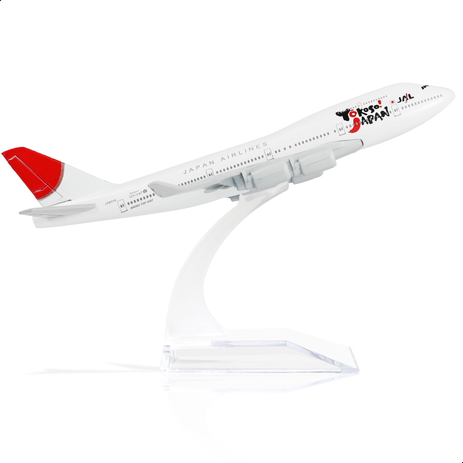 QIYUMOKE JAL Japan Airlines Boeing 747 Airplane Finished Model with Plastic Desktop Display Creative Passenger Aircraft Decoration 1/400 Model,