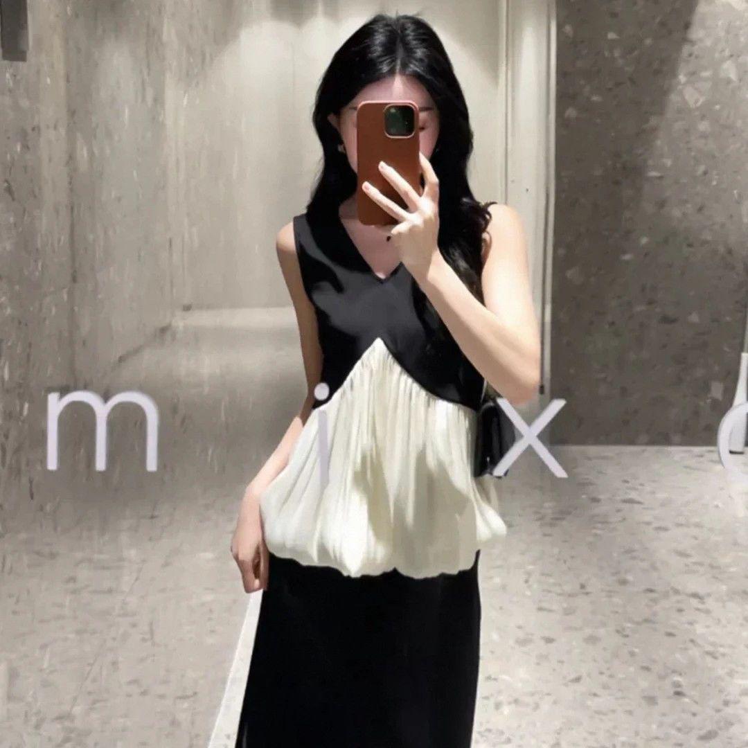 

French V-Neck Sleeveless Color Block Two-Piece Suit - Spring/Summer 2026 Collection 2XL (Weight 140-155 kg)