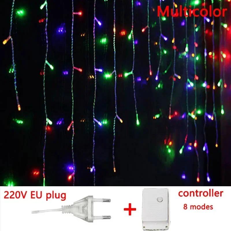 Outdoor Decoration 4m Droop 0.4-0.6m Curtain Icicle Led String Lights 220V EU Plug Garden Xmas Garland Decorative Lights