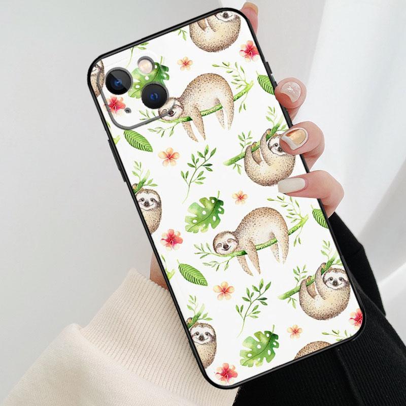Cute Sloths Watercolor Phone Case For iPhone 17 Pro Max 14 13 12 11 15 16 Pro Max mini 15 16 Plus 16e 17 Air Cover