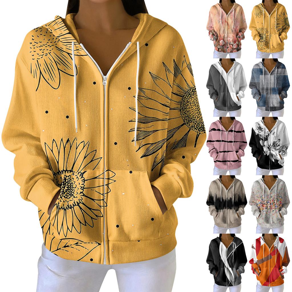 Women's Casual Fashion Long-Sleeved Zip-Up Christmas Print Knitted Hoodie