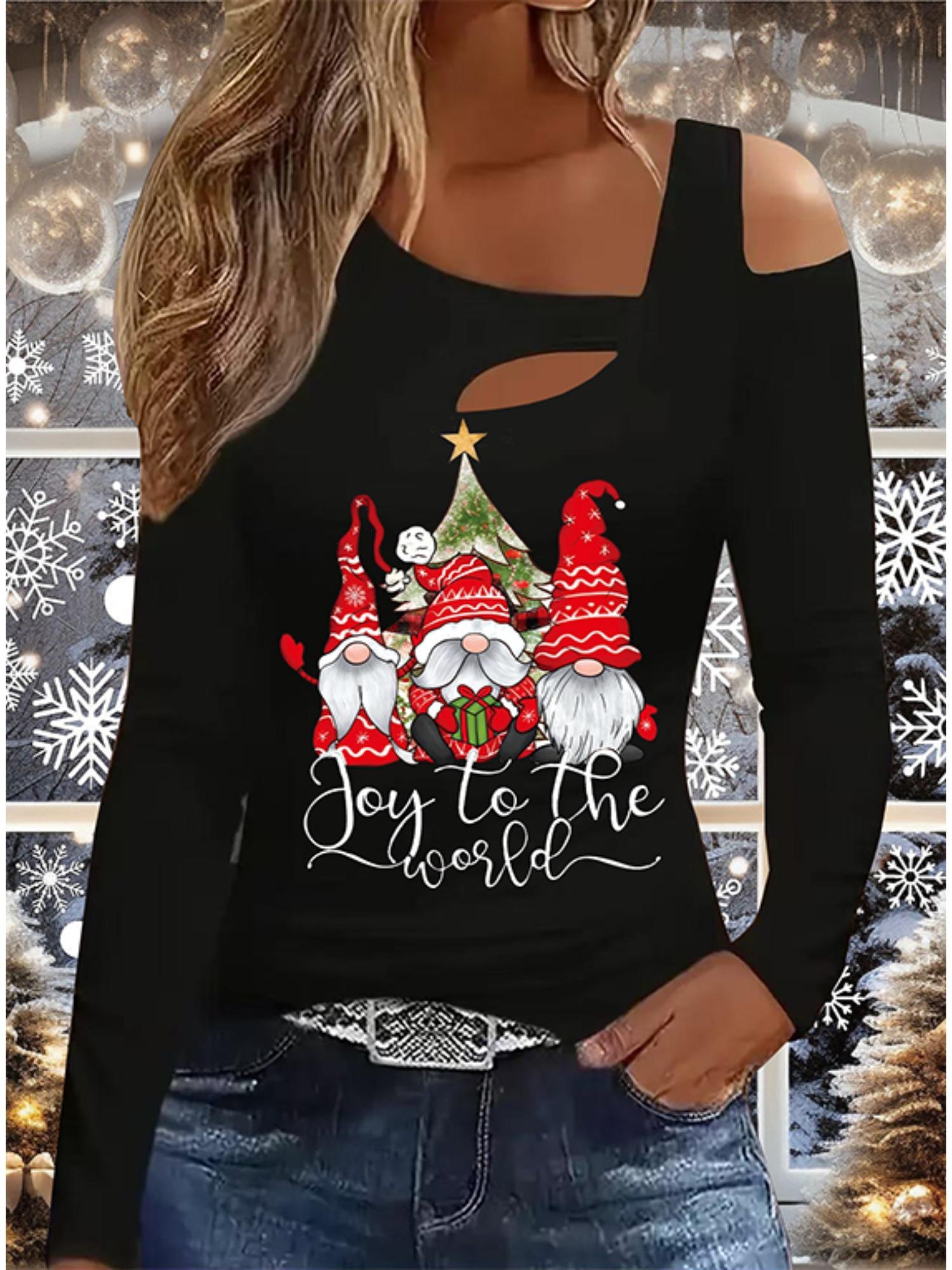 

Осень и Зима Женский Новый Повседневный Топ с Длинным Рукавом Рождественский Узор Идеальный Подарок на Хэллоуин Рождество Футболка S чёрный