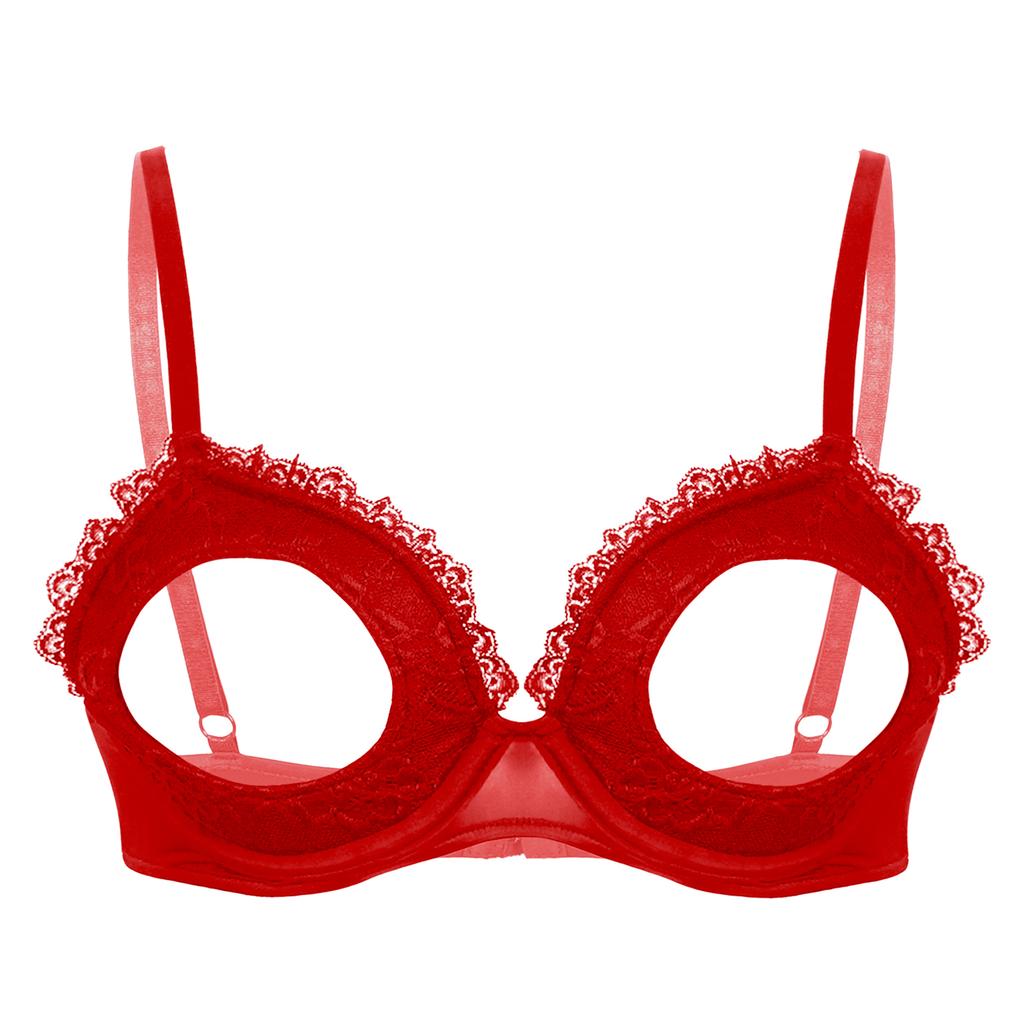 Damen Spitze BH Cutout Gepolstert Bügel Verstellbare Träger Ausgeschnittenes Design Brassiere Unterwäsche