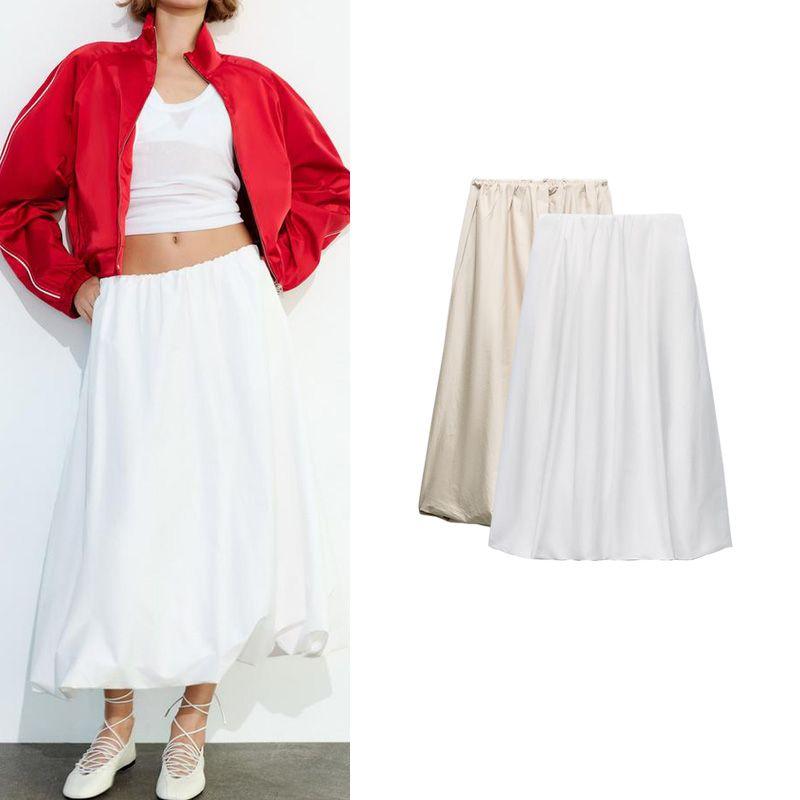 Spring New Women's Clothing Fashion Wind Casual Easiest for Match Elastic Waist Balloon Version Midi Dress 1255411