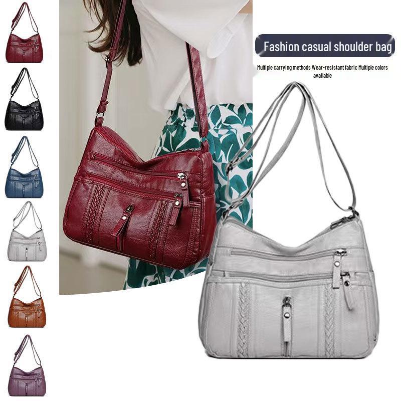 Damen Umhängetasche mit großem Fassungsvermögen aus weichem Leder – Modische und vielseitige mehrlagige Tragetasche für Mütter mittleren Alters.