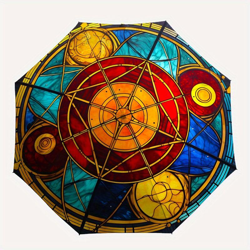 Stained Window Panel: Celestial Harmony DesignUmbrella, Portable 3-Fold Compact Umbrella for Men & Women Gift