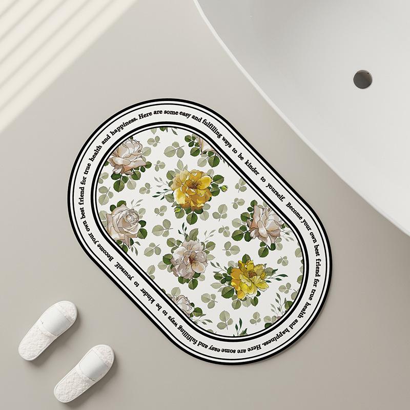 

Коврик для ванной комнаты с диатомитовой грязью, впитывающий, быстросохнущий, нескользящий коврик для унитаза, грязный коврик для кухни, коврик в стиле ретро с цветочным узором 40*60CM