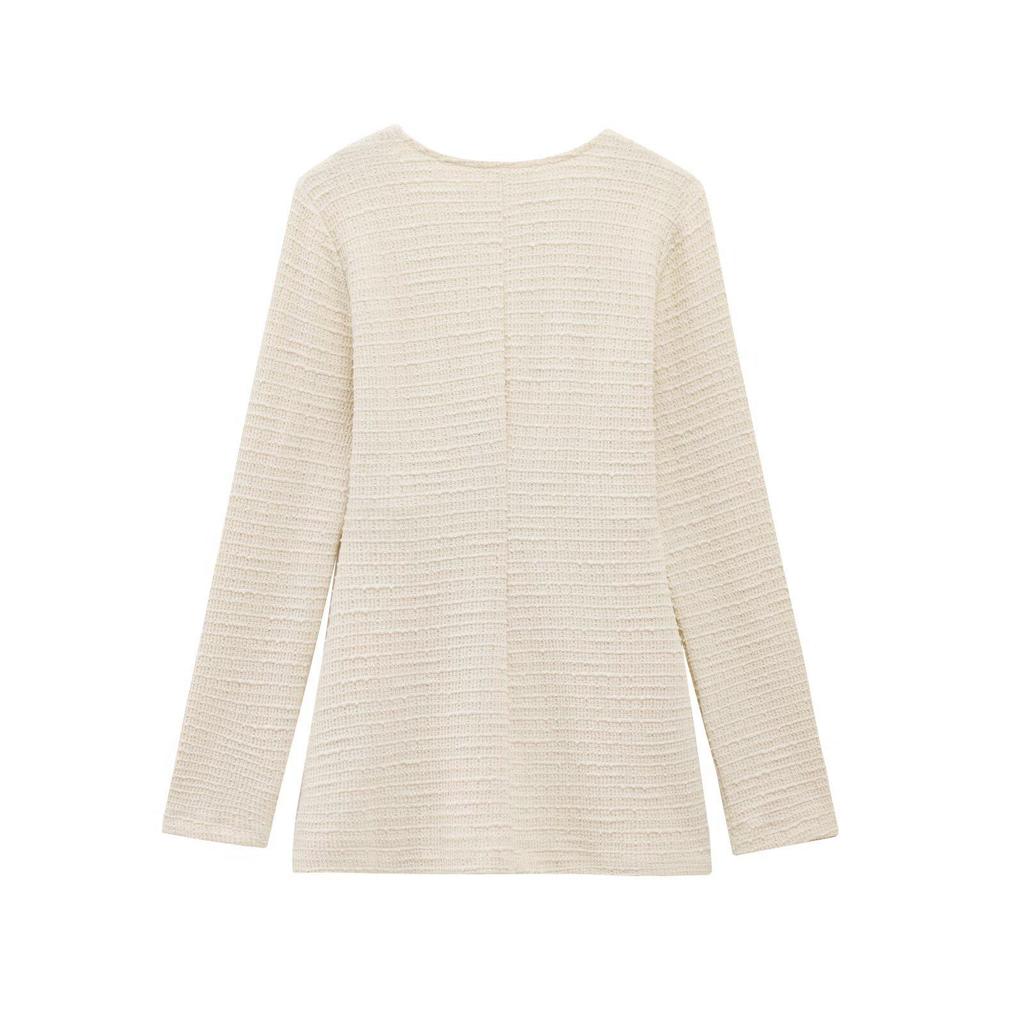 2025 Spring Women's European-American Fashion Texture Round Neck Top and Trousers Set