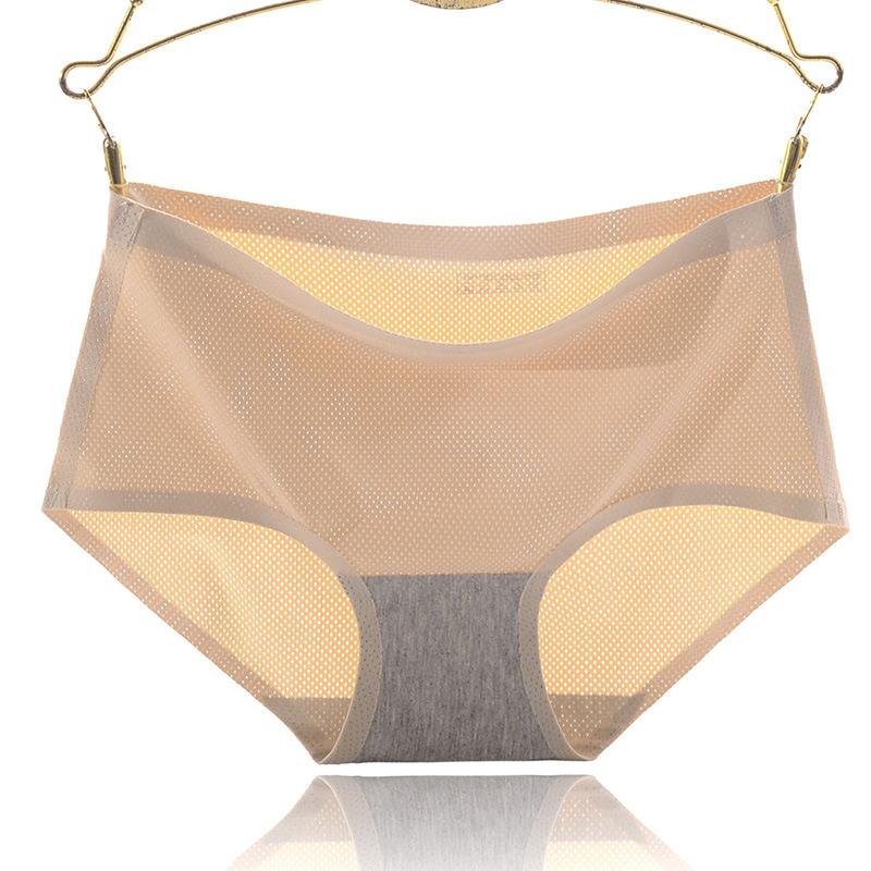 

Дышащие сетчатые трусики из ледяного шелка, трусики без следов, женское нижнее белье, однотонные треугольные трусики со средней талией XL телесный