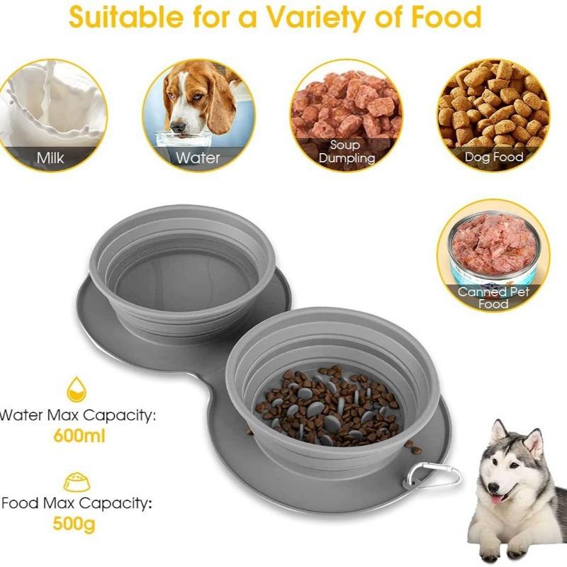 1pcs Silicone Collapsible Pet Bowl Double Layer Non-Slip Dog Cat Food Dish for Travel Hiking Pet Cat Bowl Foldable