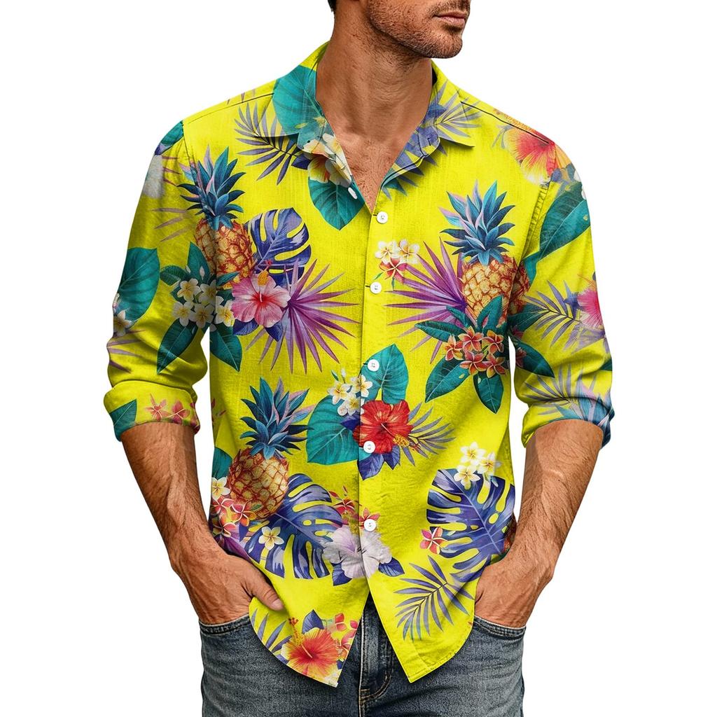 Hawaii Print - Men's Casual Long-Sleeved Shirt