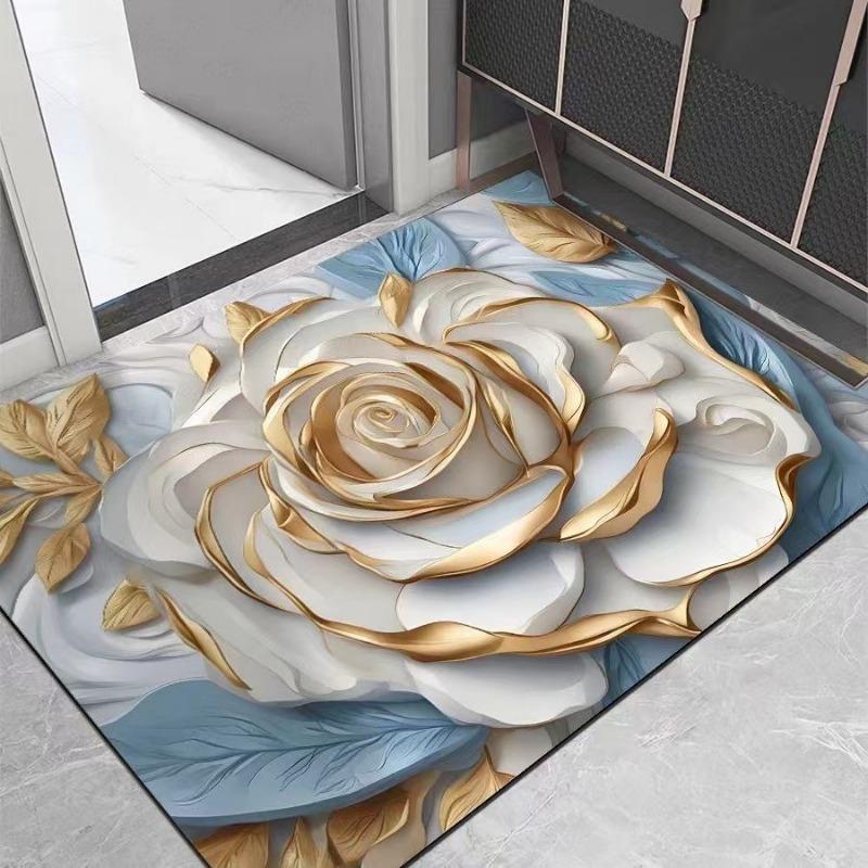European Luxury Floral Print Doormat Extra Thick Non-Slip Entrance Rug for Home Decor Living Room Doorway Indoor and Outdoor Use