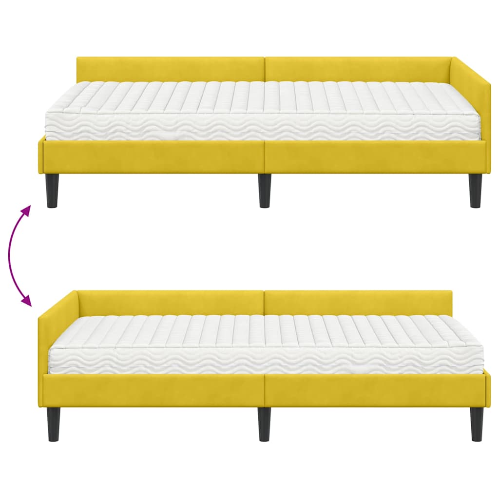 Corner Bed Frame with Mattress Miscellaneous 2 Pcs Yellow Velvet