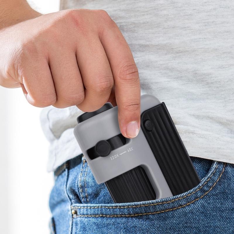 Miniature Microscope with LED Light 60X to 120X Handheld Small Scope for Kids Suitable for Home & School Exploration