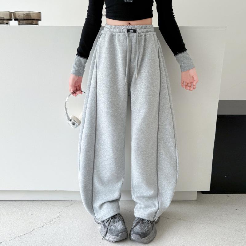 Jesień 2025 Spodnie szarawary ze sznurkiem dla dziewcząt: Codzienne spodnie z szerokimi nogawkami dla średnich i dużych dzieci, idealne na wiosnę i jesień.