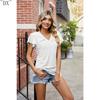 DX~~Summer New Solid Color Double Sleeve V-Neck Loose Short Sleeve T-shirt Top