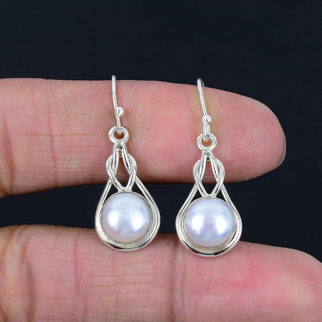 Naturlige perle edelsten øredobber Solid 925 Sterling sølv Håndlagde Drop Dangle øredobber Smykker Valentinsdag gave til kvinner og jenter