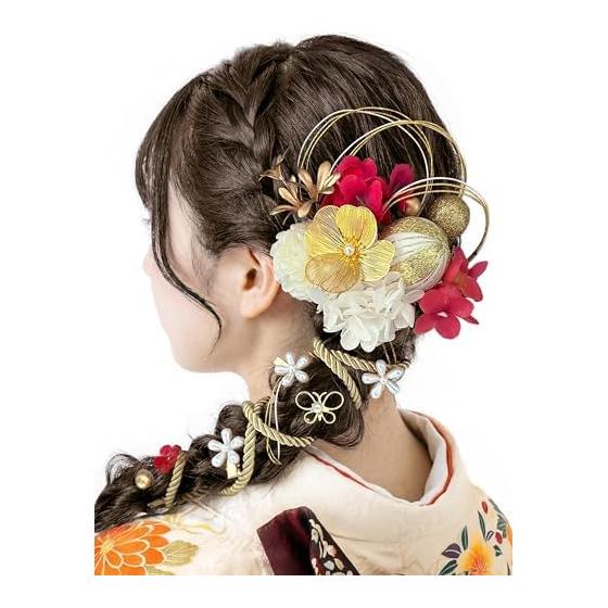 Baramoly Hair Accessories Set for Kimono, Furisode, Hakama, Yukata - Japanese Traditional Style with Hydrangea, Mizuhiki, Wadamama, Kumihimo,