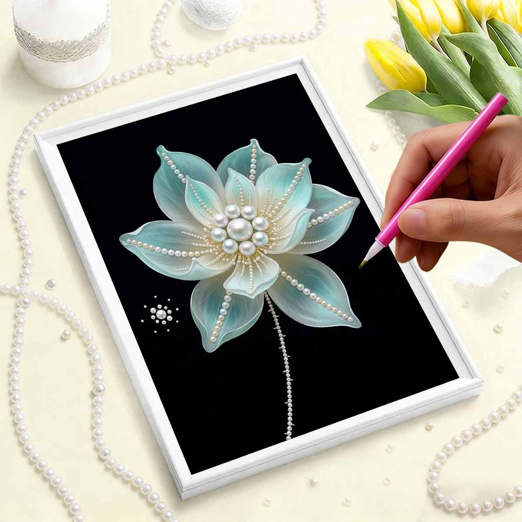 DIY White Flowers Pearl Diamond Art Painting Kits for Adults and Beginners,fine View Sparkling Painting Craft Home Wall Decor Handmade Gift